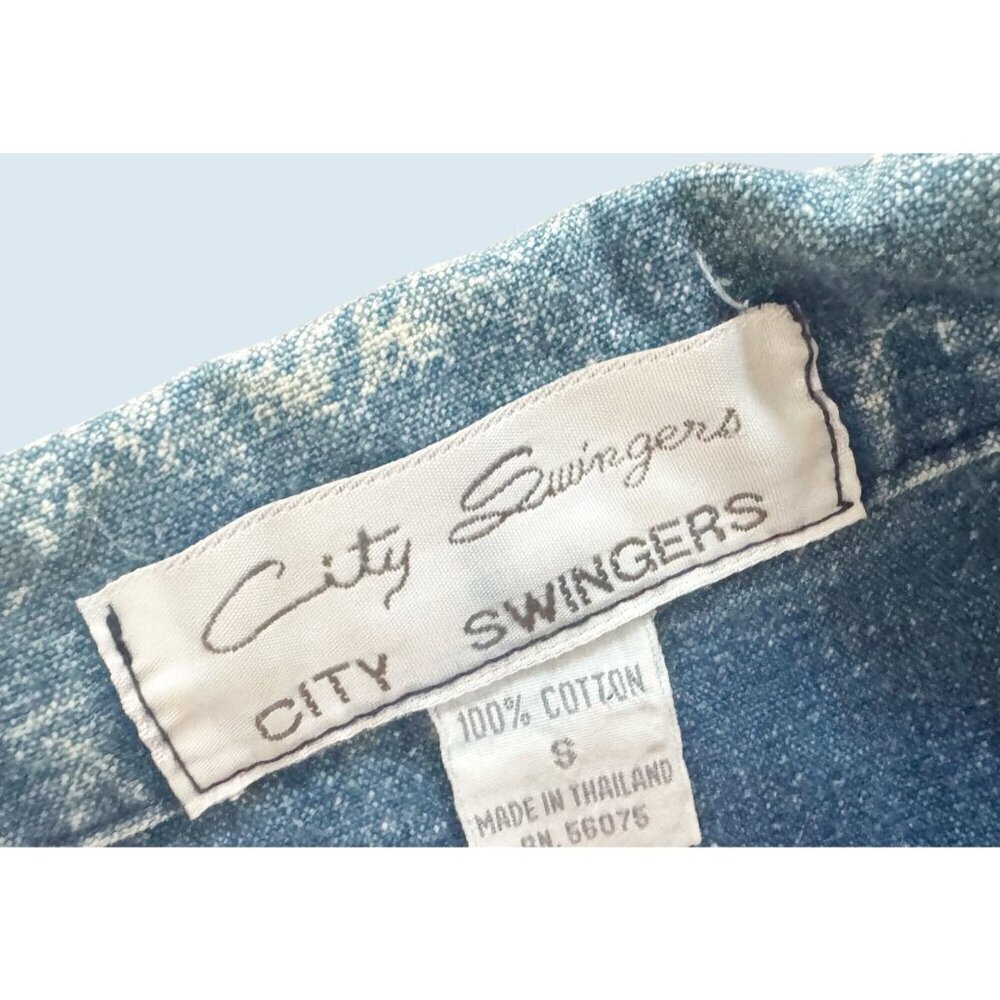 Vintage CITY SWINGERS Acid Washed Applique Jacket 80s / 90s Sz S - Picture 7 of 8